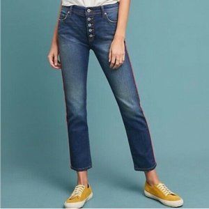 Anthropologie Pilcro Relaxed Straight Red Stripe Ankle Jeans Cotton Bl Women 28